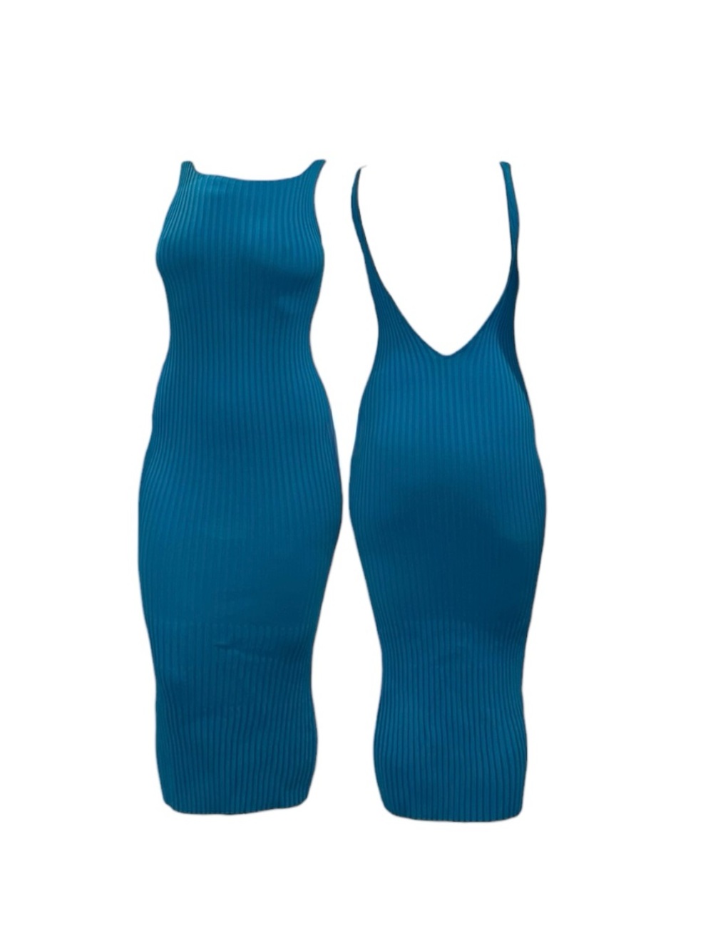 Sleeveless Ribbed Bodycon Midi Dress in Teal Blue